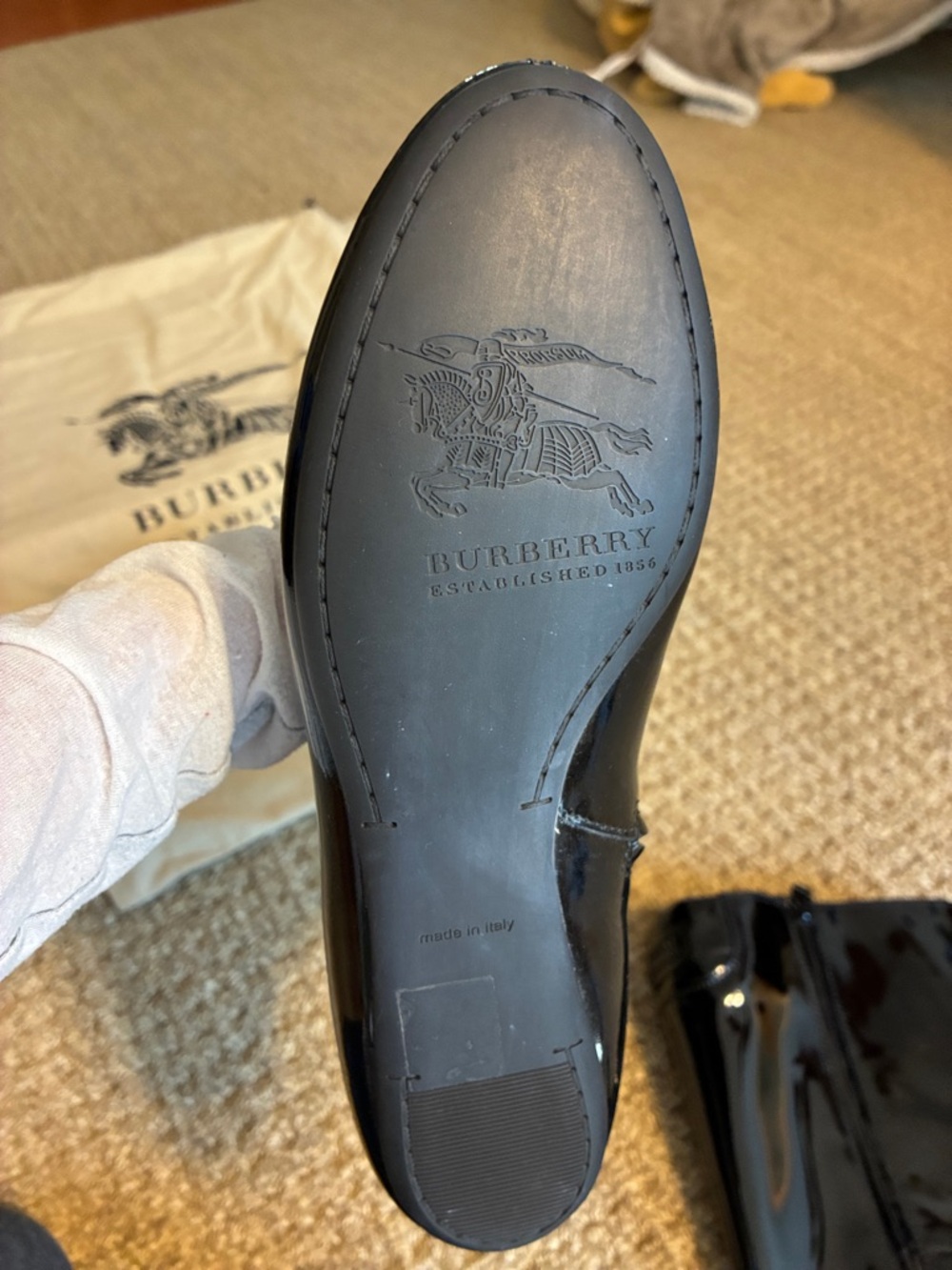Burberry Glossy Black Patent Mid-Calf Zip Boots - Picture 6 of 12